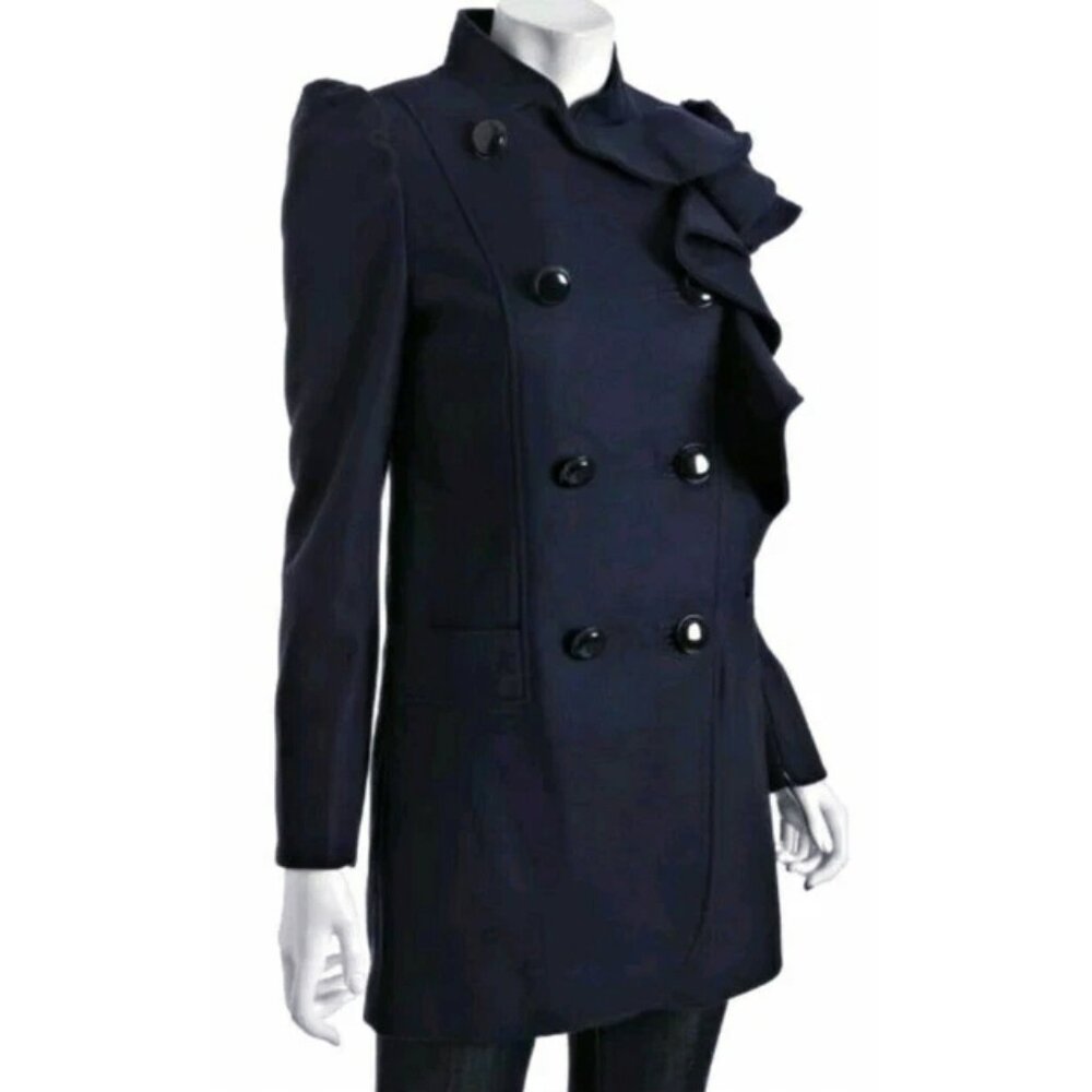 French Connection Navy Blue Ruffle Coat